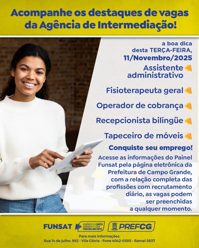 Funsat oferece 1.249 vagas de emprego na véspera do “Feirão do Novembro Azul” Funsat oferece 1.249 vagas de emprego na véspera do “Feirão do Novembro Azul”