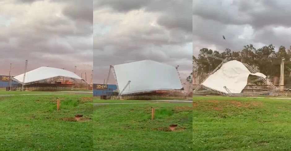 Vendaval provoca destruição em estrutura de evento de aniversário em Naviraí