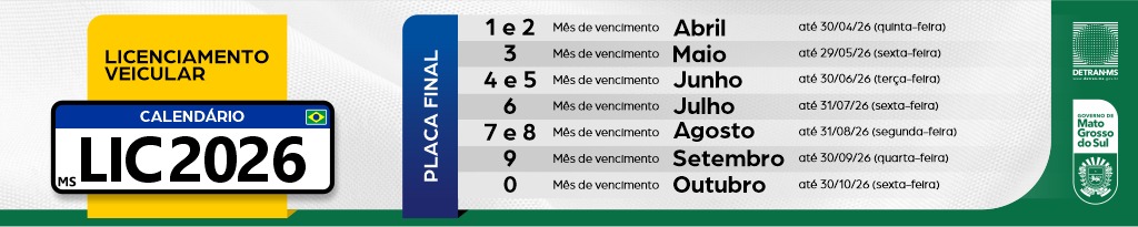 Detran-MS divulga calendário de licenciamento de veículos para 2026 Detran-MS divulga calendário de licenciamento de veículos para 2026