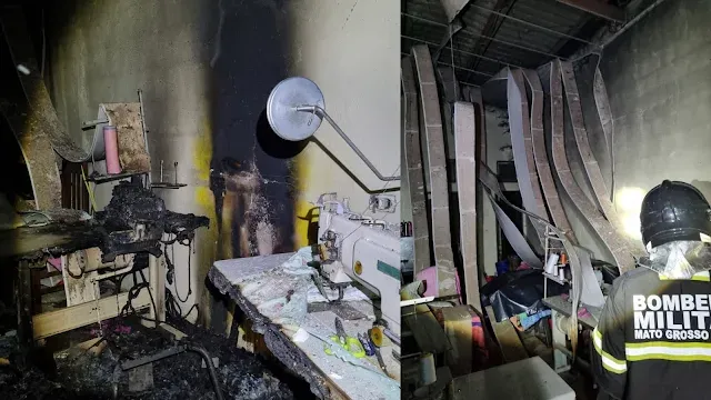 Incêndio atinge fábrica de enxoval e mobiliza bombeiros