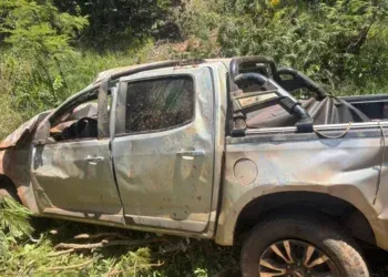 Motorista e passageiro escapam com ferimentos leves após caminhonete capotar na BR-060 Motorista e passageiro escapam com ferimentos leves após caminhonete capotar na BR-060