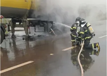 Incêndio atinge caminhão de carga na MS-306 e mobiliza Bombeiros
