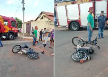 Crianças ficam feridas após acidente entre bicicleta elétrica e caminhonete