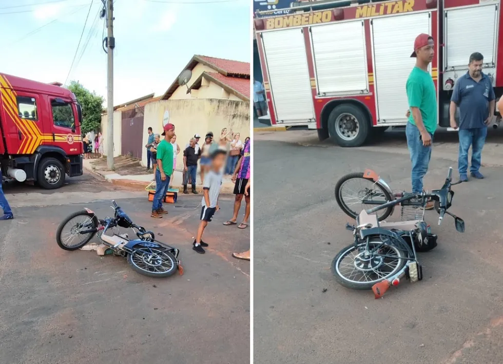 Crianças ficam feridas após acidente entre bicicleta elétrica e caminhonete