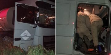 Caminhão-tanque sai da pista na MS-276 e motorista fica ferido