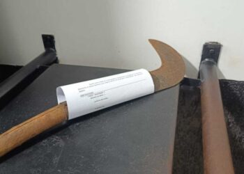 Homem tenta incendiar esposa e filho e depois parte para ataque com foice contra a família