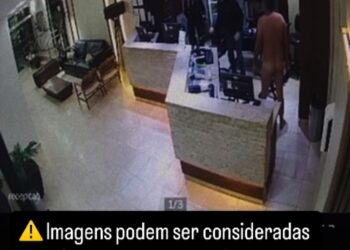 Peladão no saguão: vídeo mostra engenheiro agrônomo nu agredindo funcionários de hotel em Campo Grande