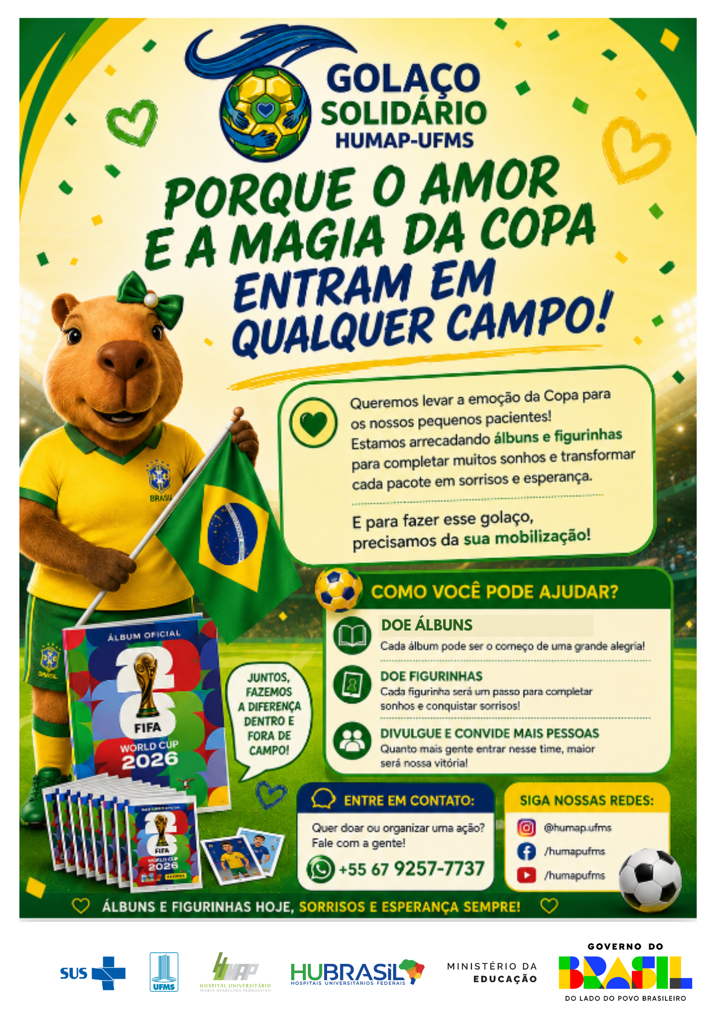 Campanha arrecada doações para levar álbuns e figurinhas da Copa a crianças internadas no Humap