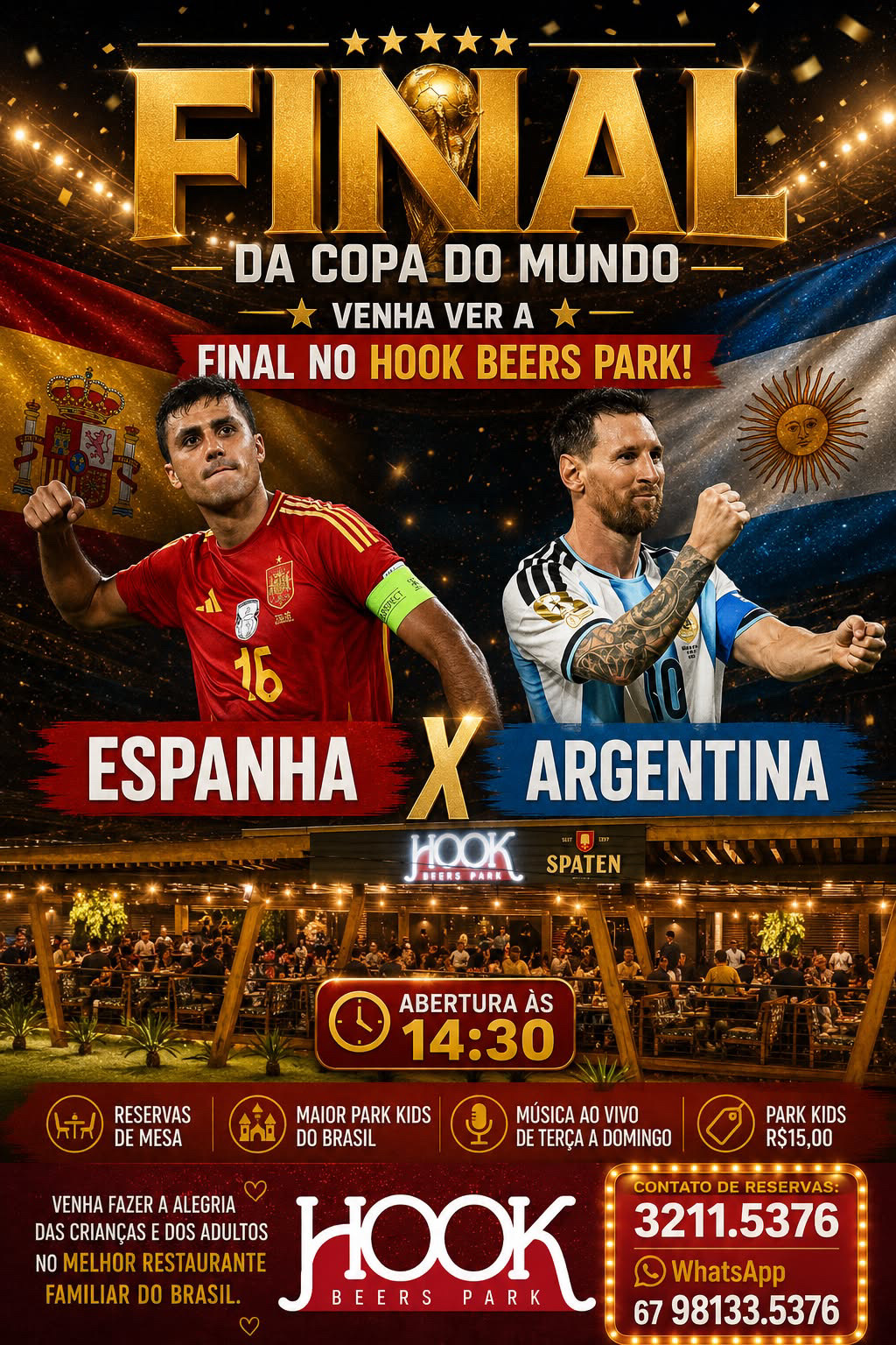 Espanha x Argentina: Hook Beers Park transmite final com estrutura para toda a família