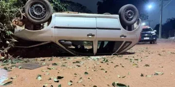 Cinco ficam feridos após carro bater em árvore e capotar