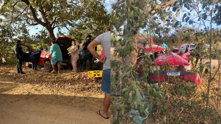 Casal escapa com vida de acidente grave após carro bater em árvore