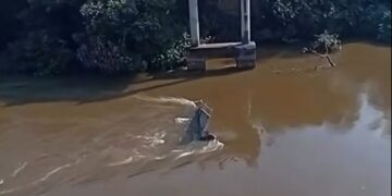 Ponte desaba sobre o Rio Taquari e deixa caminhoneiro morto na MS-168