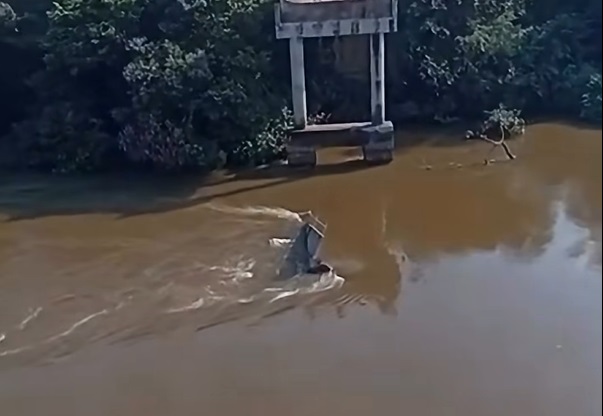 Ponte desaba sobre o Rio Taquari e deixa caminhoneiro morto na MS-168