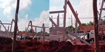 Vídeo: Obra desaba no Aero Rancho e equipes trabalham no resgate de vítimas