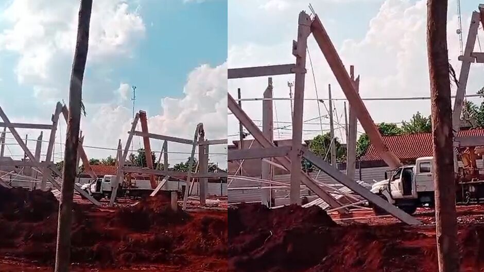 Vídeo: Obra desaba no Aero Rancho e equipes trabalham no resgate de vítimas