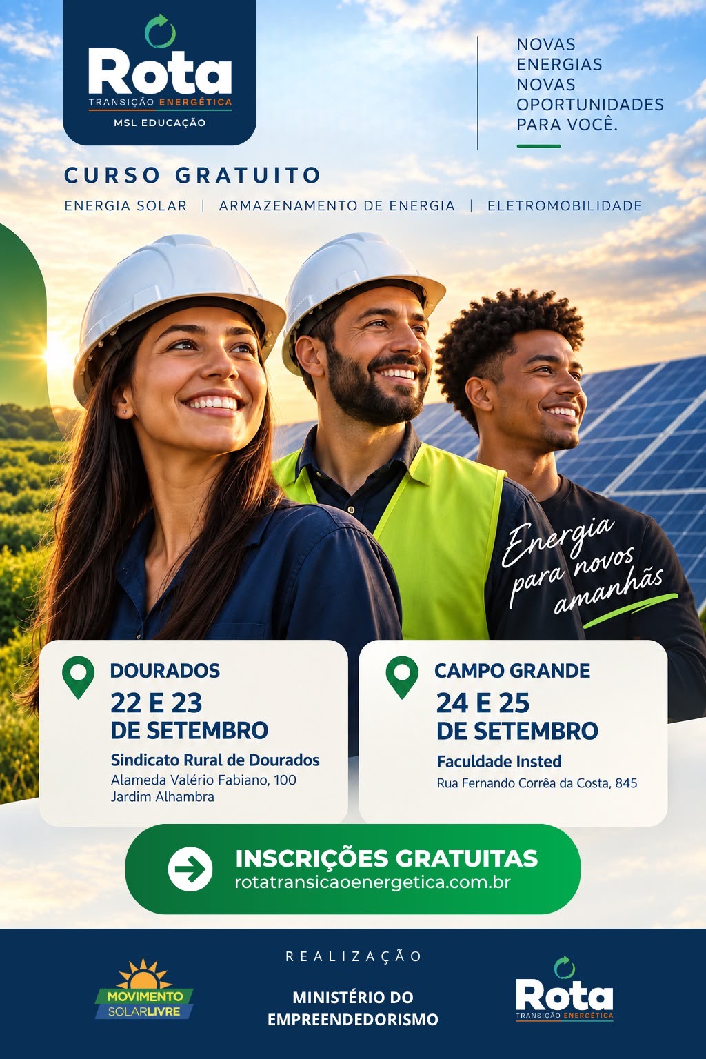 Curso gratuito abre mil vagas para quem quer trabalhar com energia solar em MS