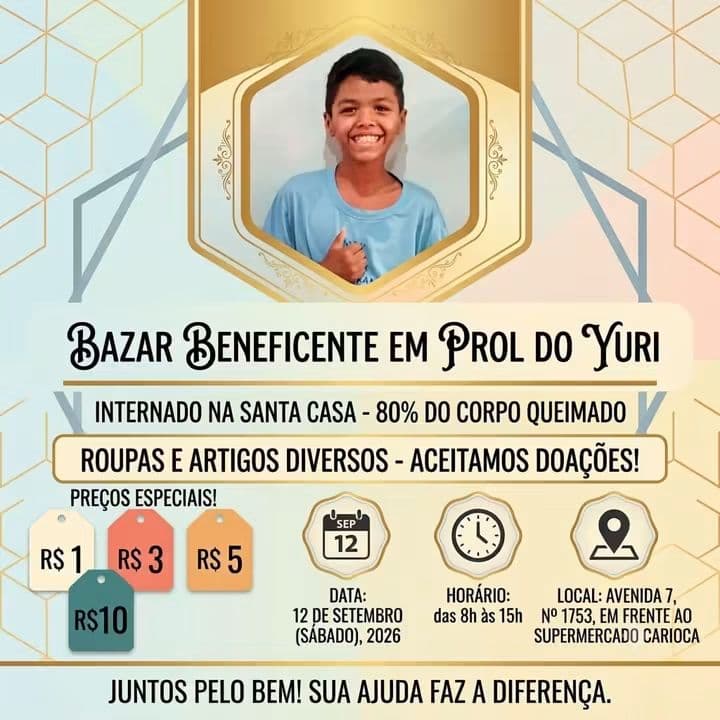 Corre que ainda dá tempo: Bazar beneficente tem peças a partir de R$ 1 para ajudar menino queimado