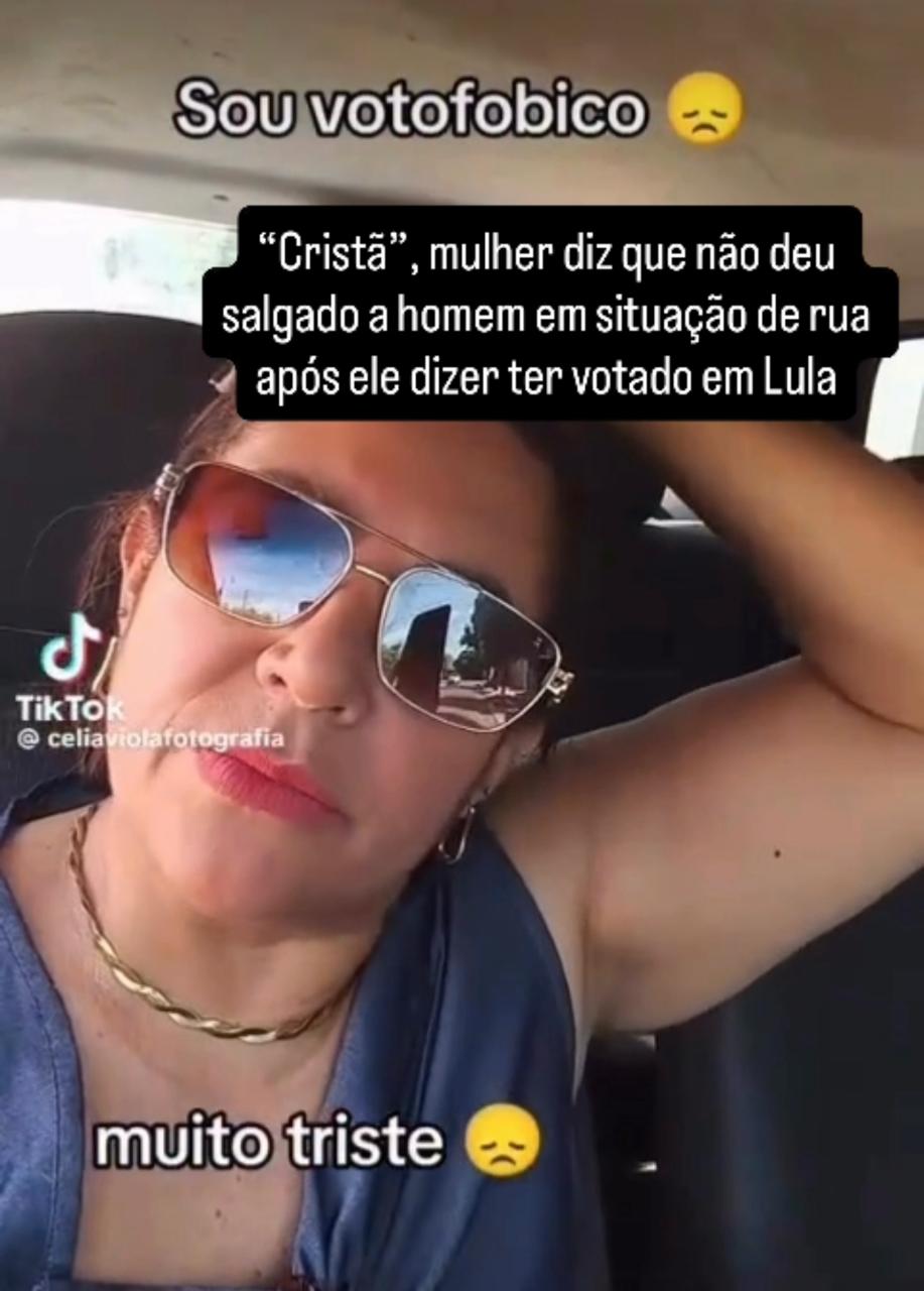 Vídeo: mulher diz que negou salgado a homem em situação de rua por voto em Lula