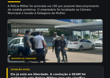 Nota de esclarecimento: PM confirma que empresário foi detido na Câmara e conduzido à Deam; ele já está em liberdade