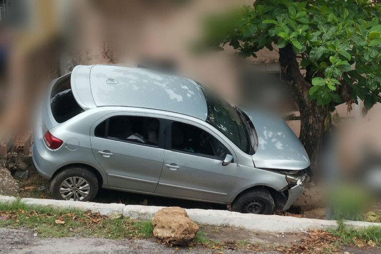 Falha no freio faz motorista bater contra muro e árvore