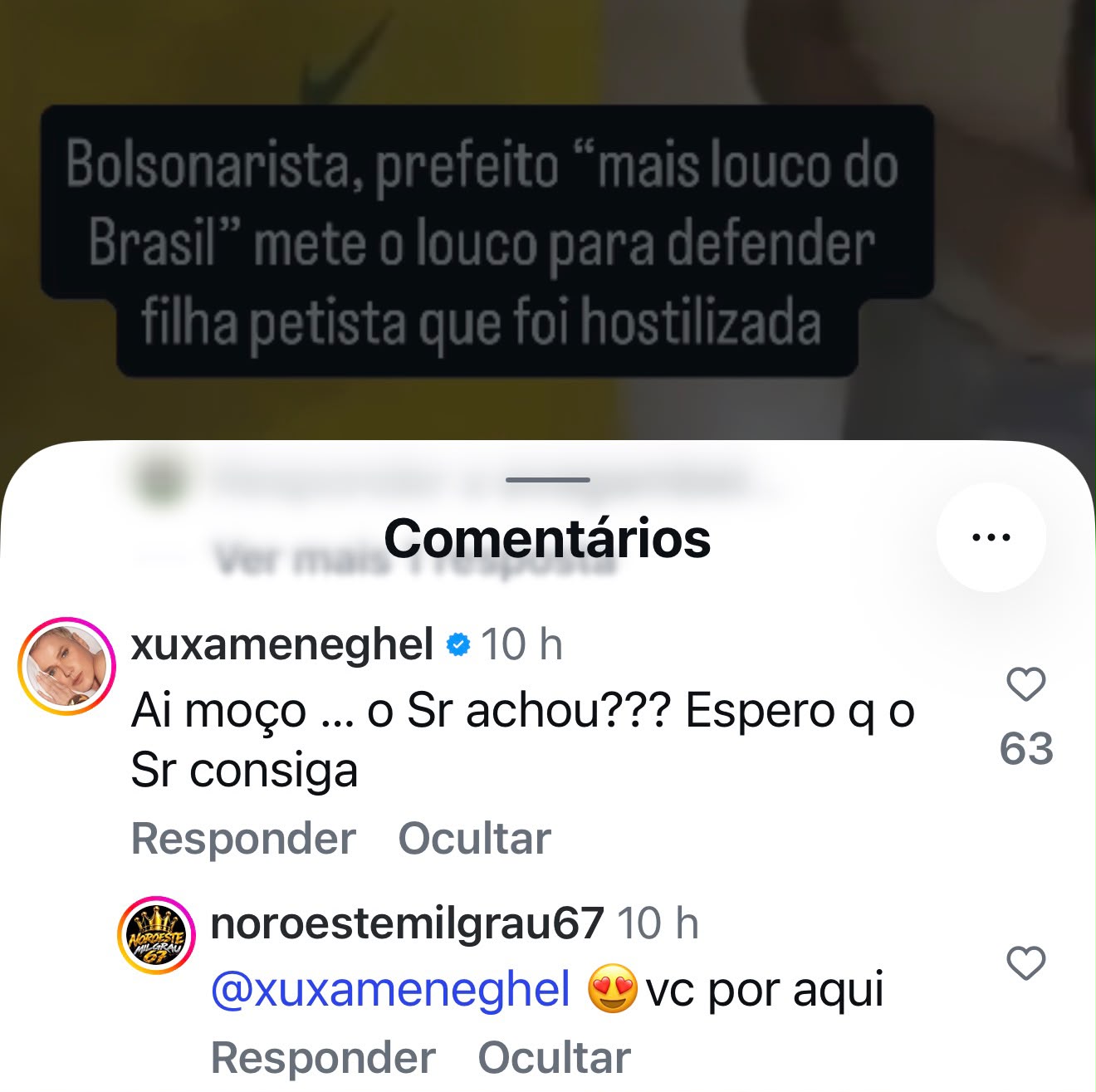 Rainha: em comentário na Onça, Xuxa também defende filha do “prefeito mais louco do Brasil”